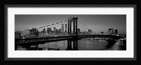 Framed Manhattan Bridge and Skyline BW Print