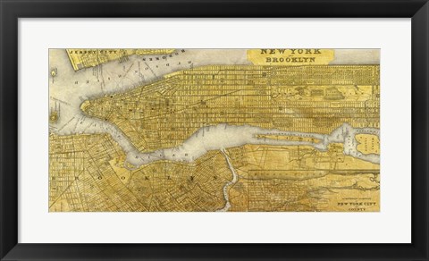 Framed Gilded Map of NYC Print
