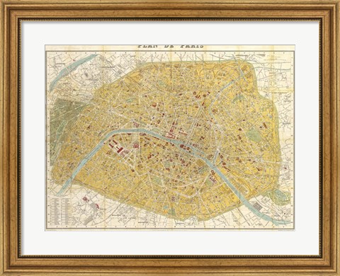 Framed Gilded Map of Paris Print