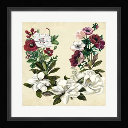 Framed Magnolia &amp; Poppy Wreath II Print