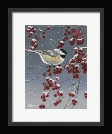 Framed Winter Chickadees I Print