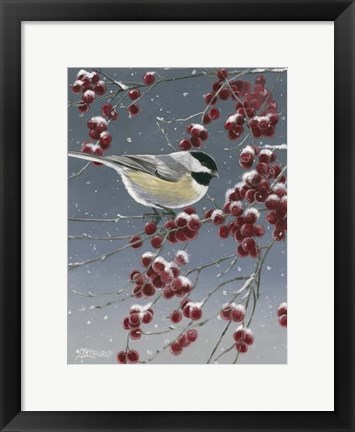 Framed Winter Chickadees I Print