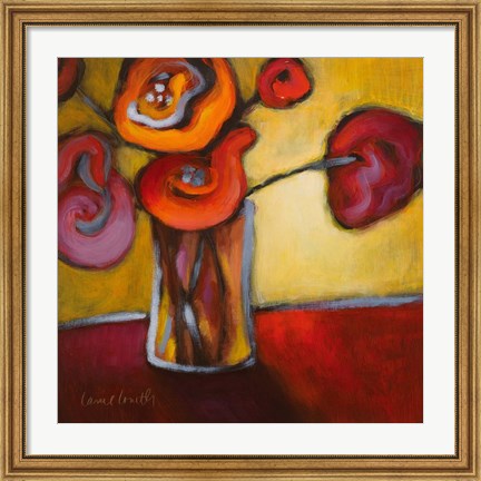 Framed Red Poppies in a Vase Print