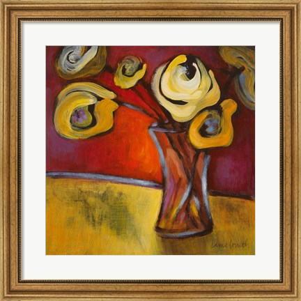 Framed Yellow Poppies in a Vase Print