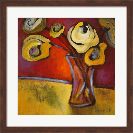 Framed Yellow Poppies in a Vase Print