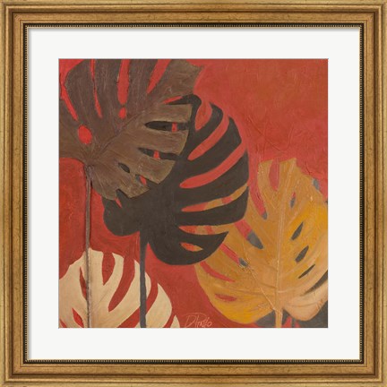 Framed My Fashion Leaves on Red II Print
