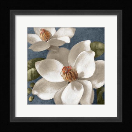 Framed Magnolias on Blue I Print