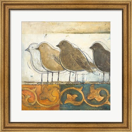 Framed Birds on Damask I Print