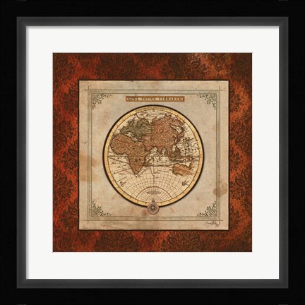 Framed Red Damask Map II Print