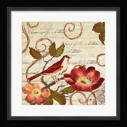 Framed Avian on Red II Print