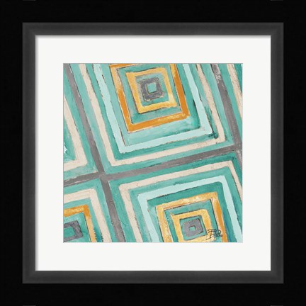 Framed Coastal Ikat with Gold II Print