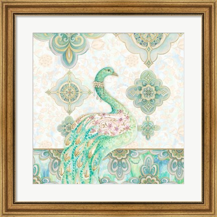 Framed Emerald Peacock I Print