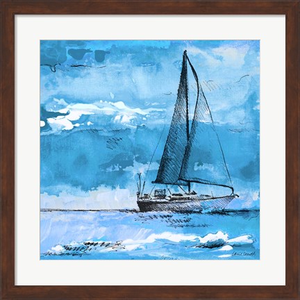 Framed Coastal Boats in Watercolor I Print