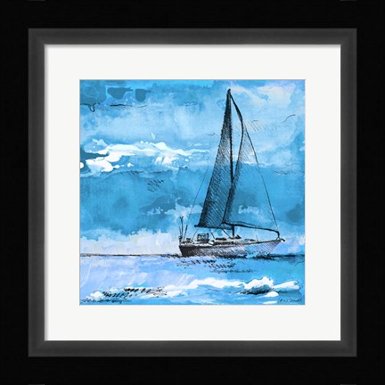 Framed Coastal Boats in Watercolor I Print