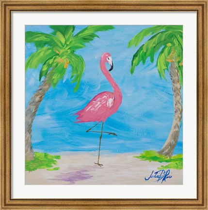 Framed Fancy Flamingos I Print