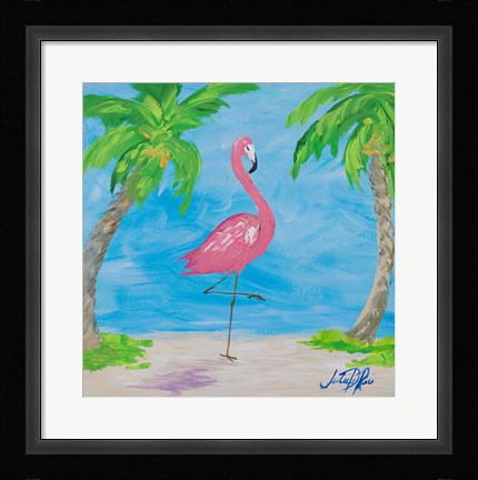 Framed Fancy Flamingos I Print