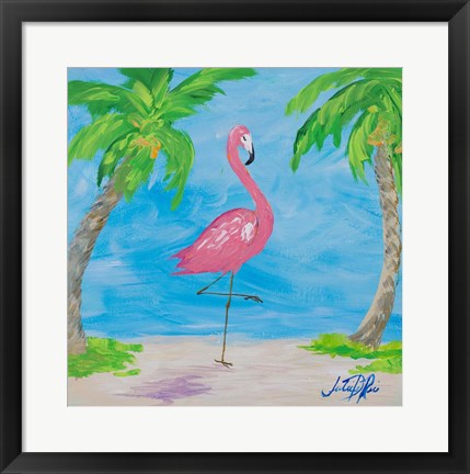 Framed Fancy Flamingos I Print