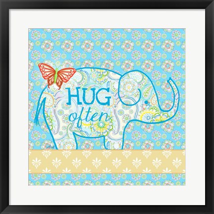 Framed Blue Elephant I - Hug Often Print