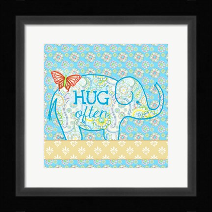 Framed Blue Elephant I - Hug Often Print
