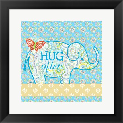 Framed Blue Elephant I - Hug Often Print