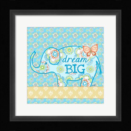 Framed Blue Elephant I - Dream Big Print