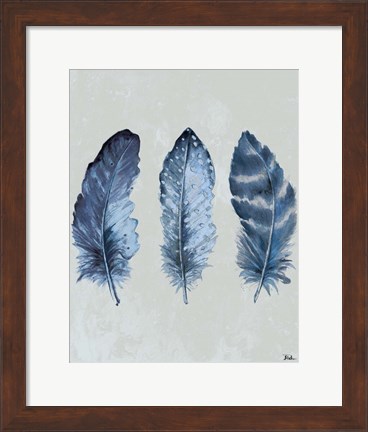 Framed Indigo Blue Feathers I Print