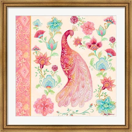 Framed Pink Medallion Peacock I Print