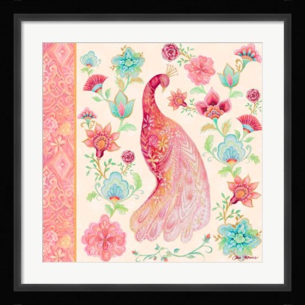 Framed Pink Medallion Peacock I Print