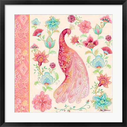 Framed Pink Medallion Peacock I Print
