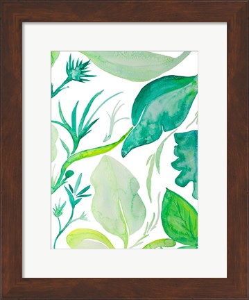 Framed Green Water Leaves II Print