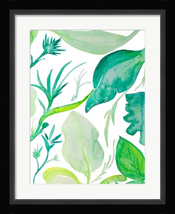 Framed Green Water Leaves II Print