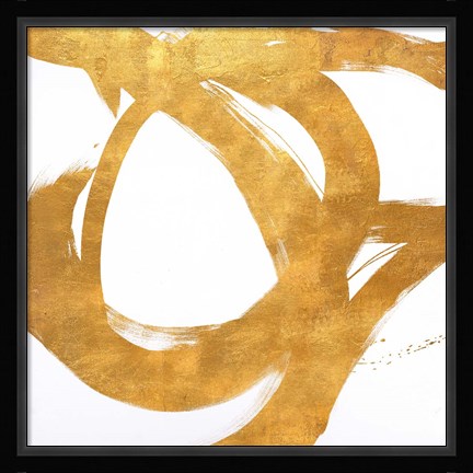 Framed Gold Circular Strokes I Print