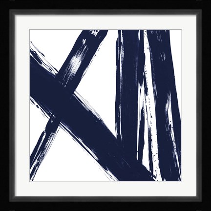 Framed Strokes in Navy II Print