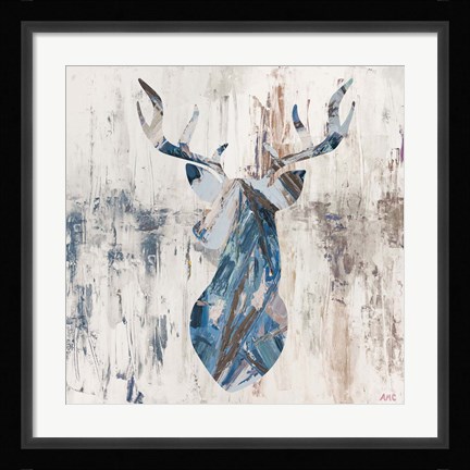 Framed Blue Rhizome Deer Bust Print