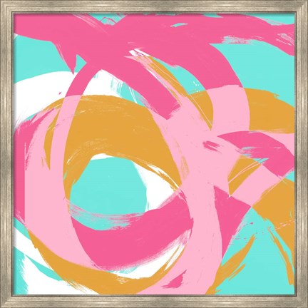Framed Pink Circular Strokes I Print