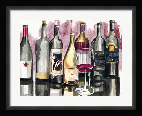 Framed Bottles Reflect on Red II Print