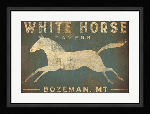Framed White Horse Running Print