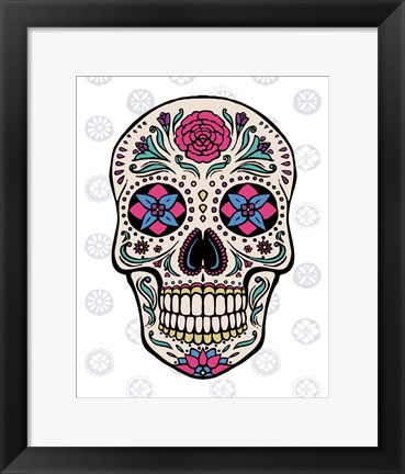 Framed Sugar Skull on Gray Print