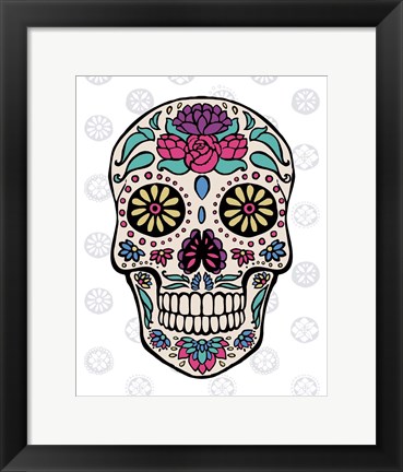 Framed Sugar Skull III on Gray Print