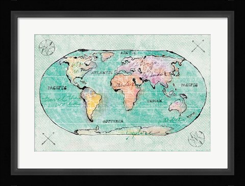 Framed Mapped Shorelines I Blue Print