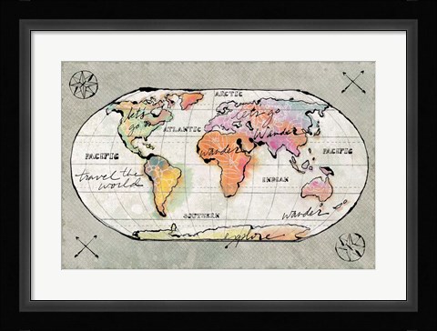 Framed Mapped Shorelines I Neutral Print