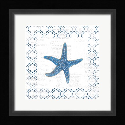 Framed Navy Starfish on Newsprint Print