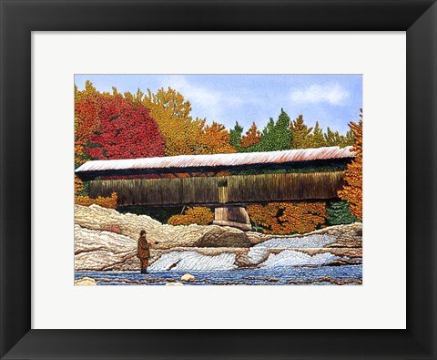 Framed Fishing At The Swiftwater Bridge Print