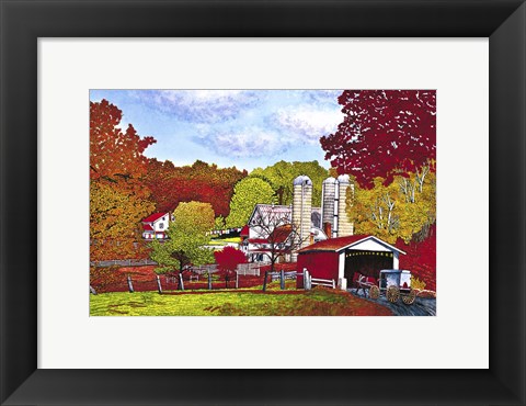 Framed Covered Bridge And Buggy, Lancaster Co, Pa Print