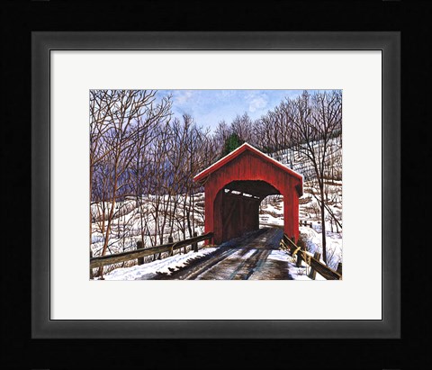 Framed Old Red Bridge In Vermont Print