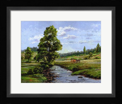 Framed Meadow &amp; Horses Print