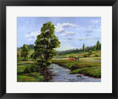 Framed Meadow &amp; Horses Print