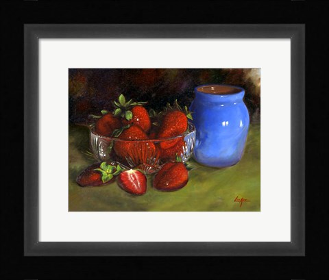 Framed Strawberry Blue Vase Print