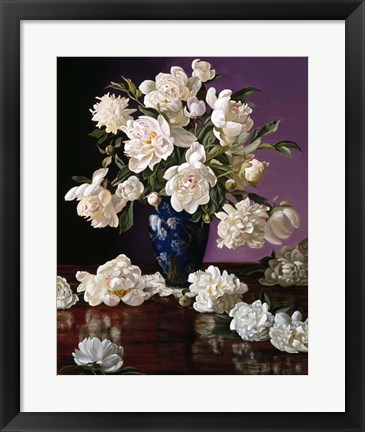 Framed White Peonies in Blue Chinese Vase Print