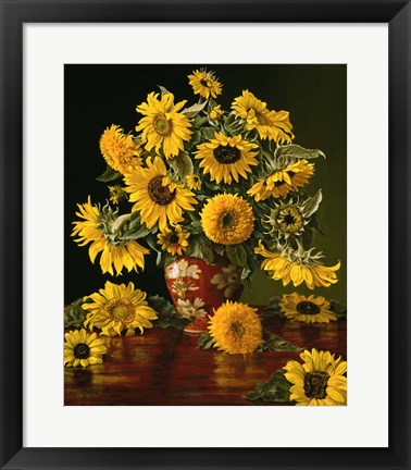 Framed Sunflowers in a Crimson Vase Print